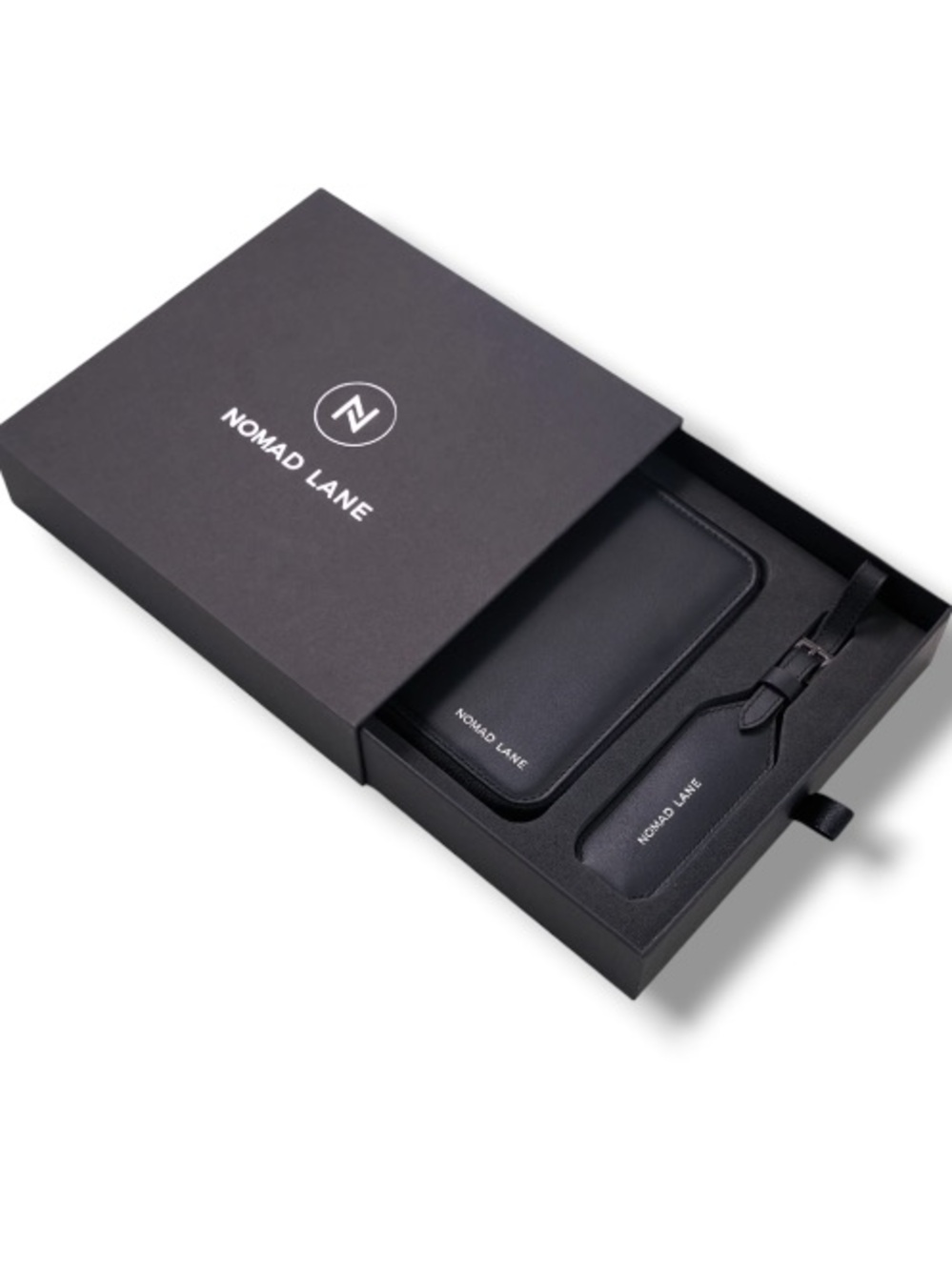 Nomad Lane Tabi Passport Wallet And Luggage Tag Set Black Vegan Leather NIB